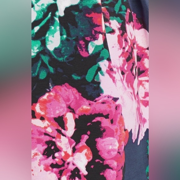 Eliza J Floral Print Faille Fit & Flare Dress Back Cut Out Flare Skirt Petite - Picture 2 of 9